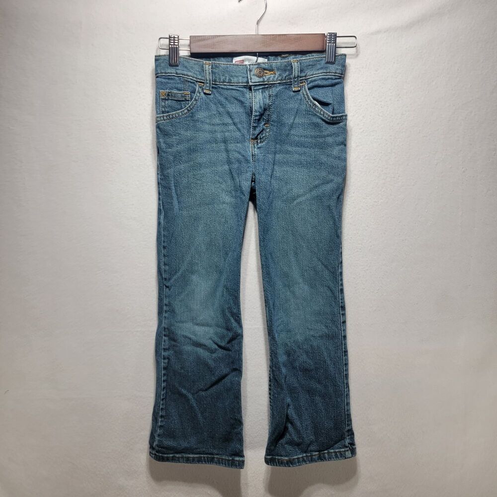 Wrangler Boys Boot cut Fit Stretch Blue Denim Jeans Size 8 Solid Medium Wash
